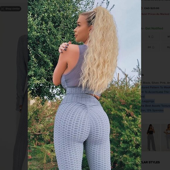 Fashion Nova | Textured Scrunch Butt Active Leggings | Small | Silver - Picture 2 of 8